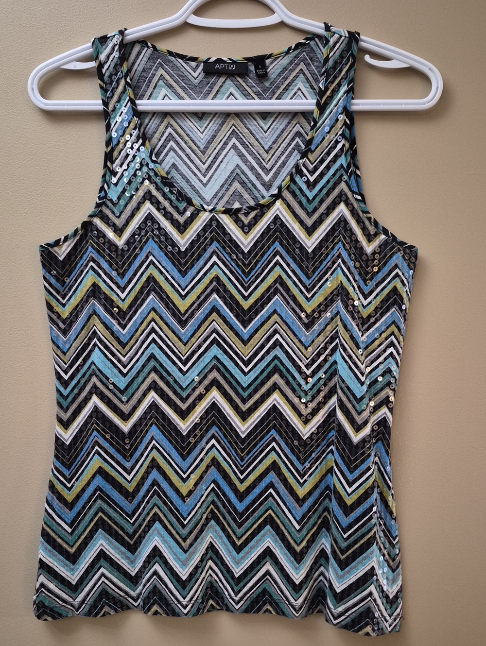 Apt. 9 Zigzag Sequin Tank Top in Black, Blue and Teal